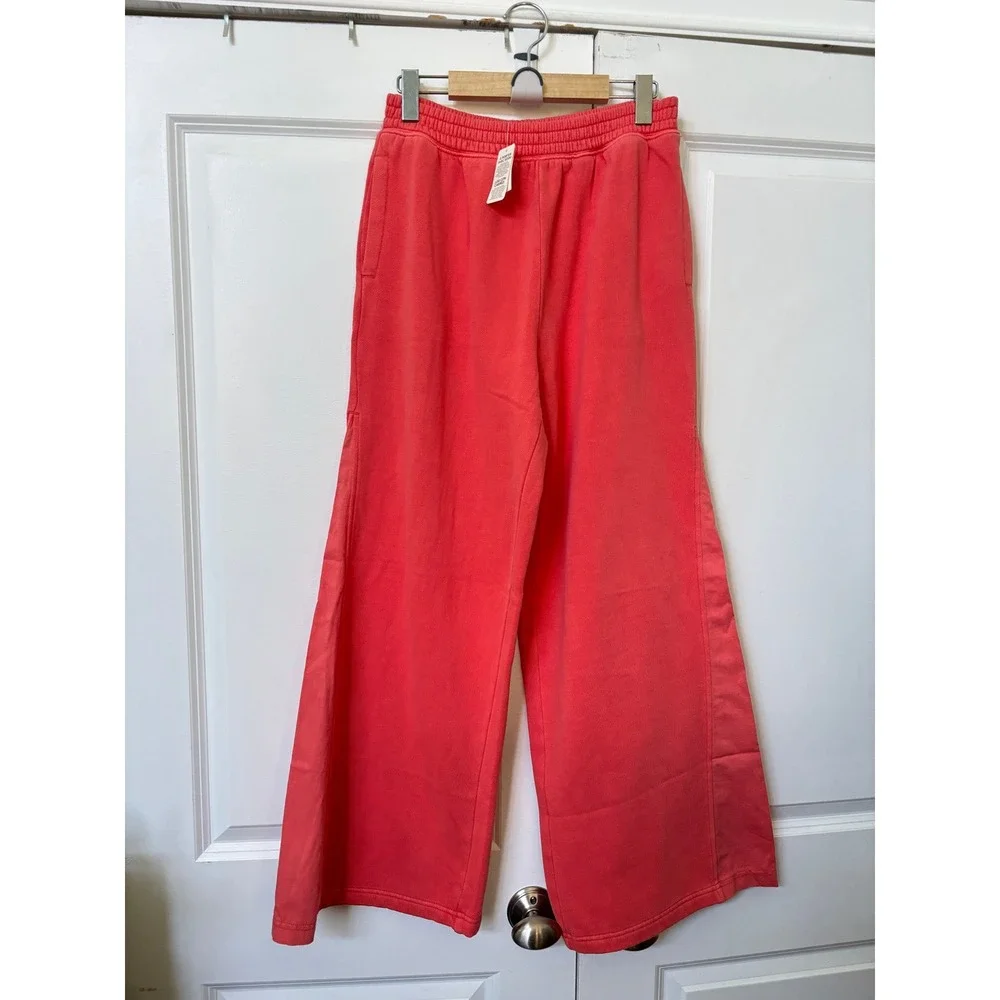 NWT Aerie First Class Fleece Trouser Womens S Rusty Peach Wide Leg Pull On - Picture 3 of 12